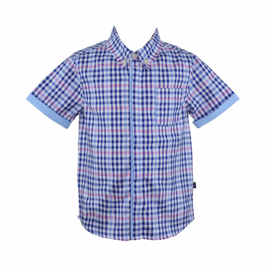Andres Baby Boy Blue Checkered Short Sleeved Polo