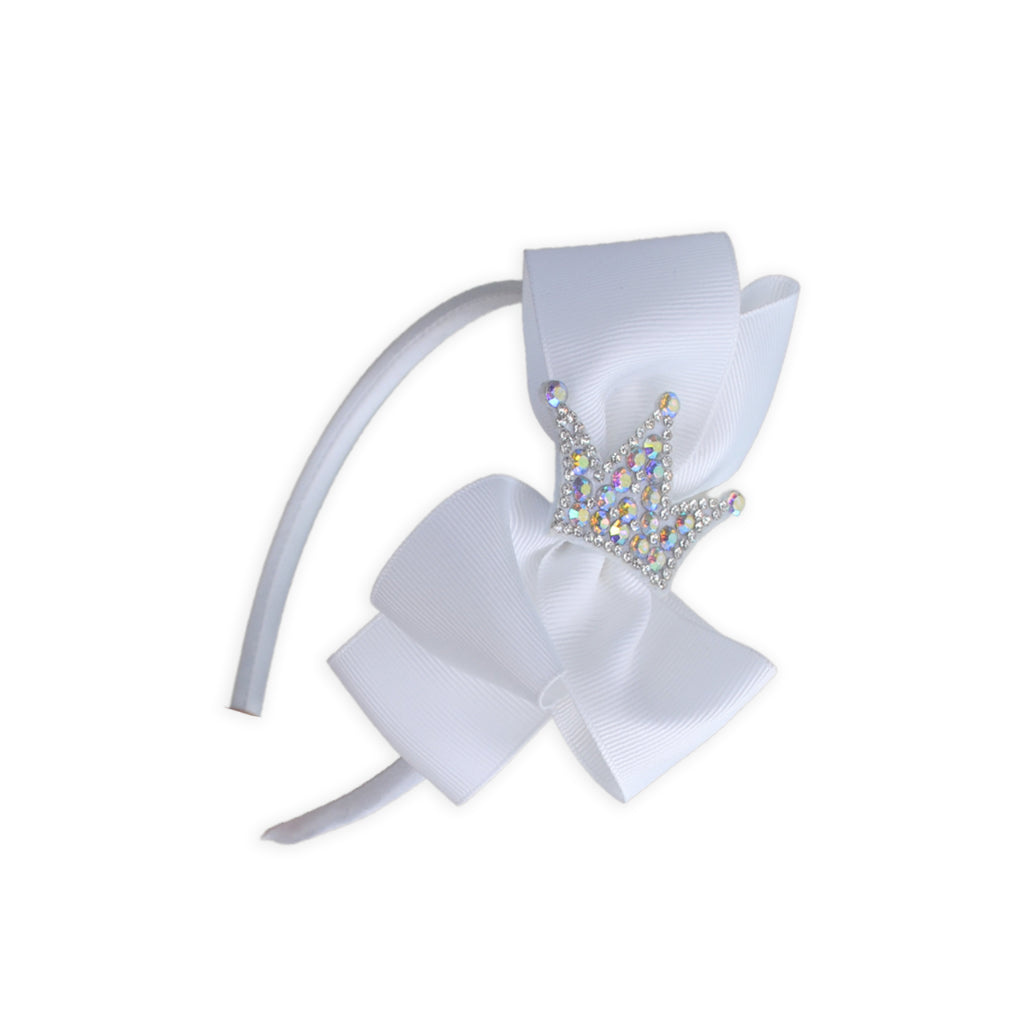 Sanya White Headband bow with Glitter Crown