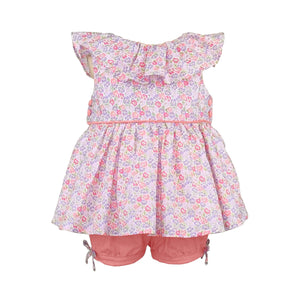 Dorothee Baby Girl and Girls Coral Floral Ruffled Top and Shorts