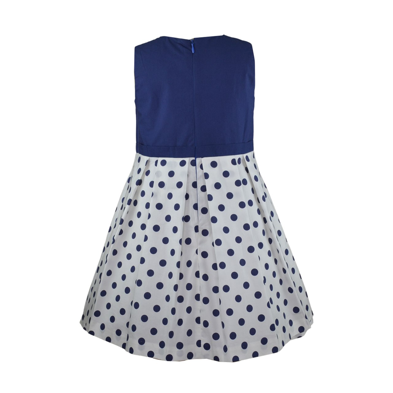 Alice Sleeveless Dress with Navy Polka Dots Print