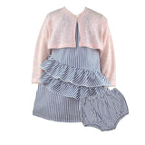 Adrienne Baby Girls Gray Striped Dress with Cardigan