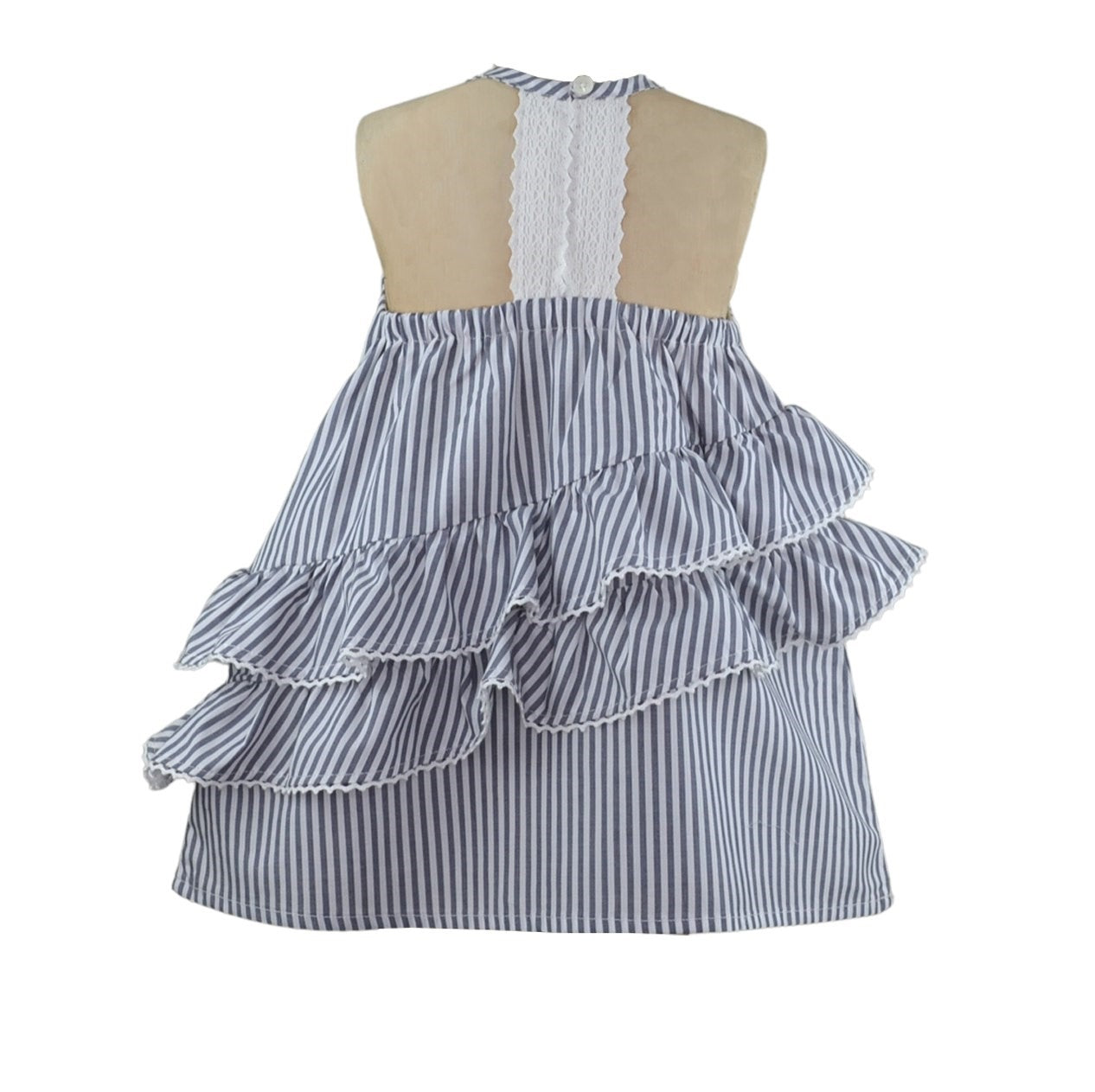 Adrienne Baby Girl Gray Striped Dress with ruffles and a Knitted Cardigan set