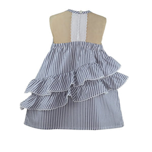 Adrienne Baby Girl Gray Striped Dress with ruffles and a Knitted Cardigan set