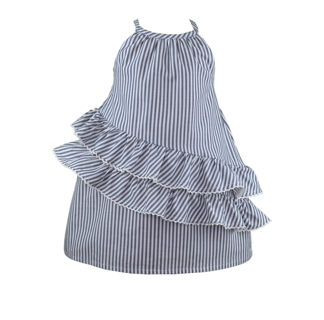 Adrienne Baby Girl Gray Striped Dress with ruffles and a Knitted Cardigan set