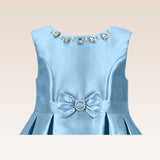 Thess Girls Lt. Blue Bejewelled Neck and Buckle Detail Party Dress