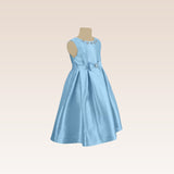 Thess Girls Lt. Blue Bejewelled Neck and Buckle Detail Party Dress