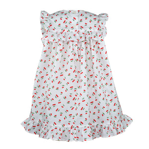 Elle Cherry Printed dress with bow and diaper cover