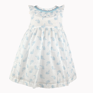Nora Blue Binding Hand smocked dress with bloomer