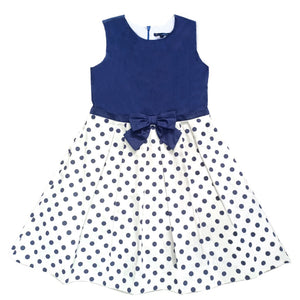 Alice Sleeveless Dress with Navy Polka Dots Print