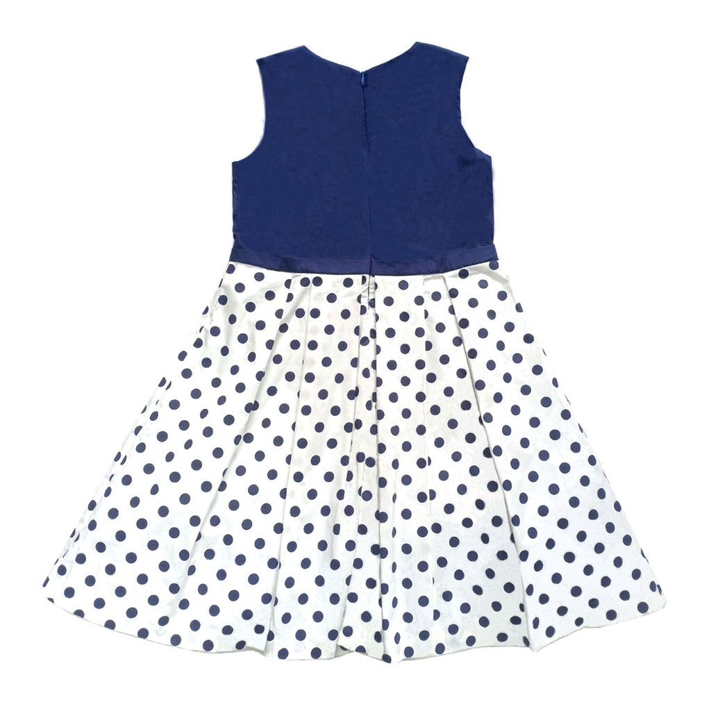 Alice Sleeveless Dress with Navy Polka Dots Print